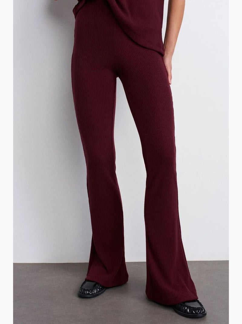 Pantalon évasé en maille, taille haute dilvin Rouge bordeaux - Kiabi