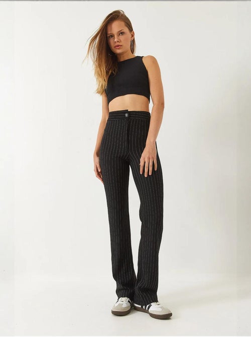 Pantalon évasé rayé taille haute lucci - Kiabi Pantalon évasé rayé taille haute lucci - Kiabi