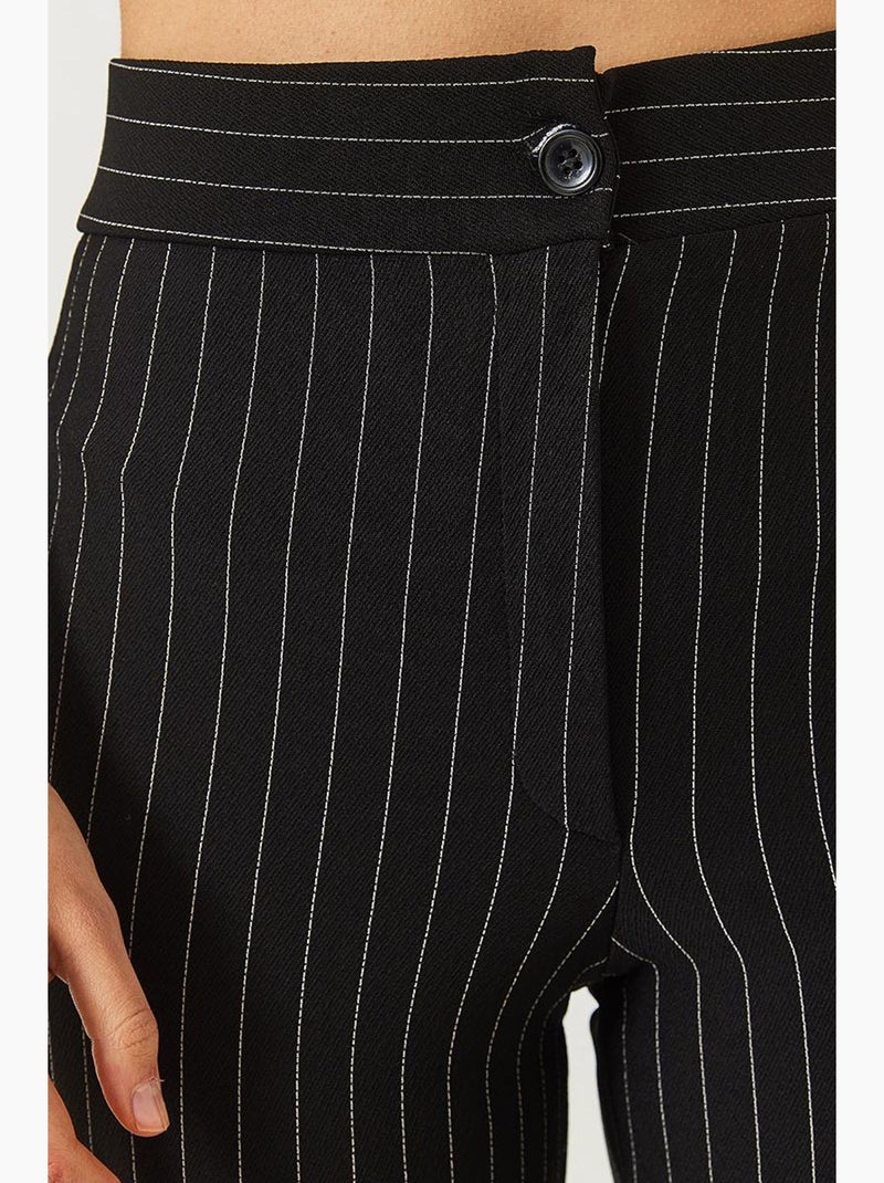 Pantalon évasé rayé taille haute lucci Noir - Kiabi
