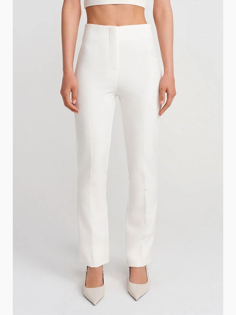Pantalon évasé taille haute à plis dilvin Blanc - Kiabi