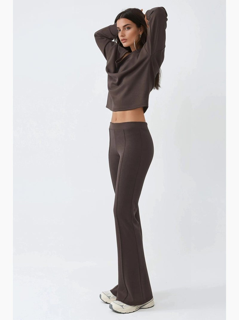 Pantalon évasé taille haute avec ceinture élastique busem Marron clair - Kiabi
