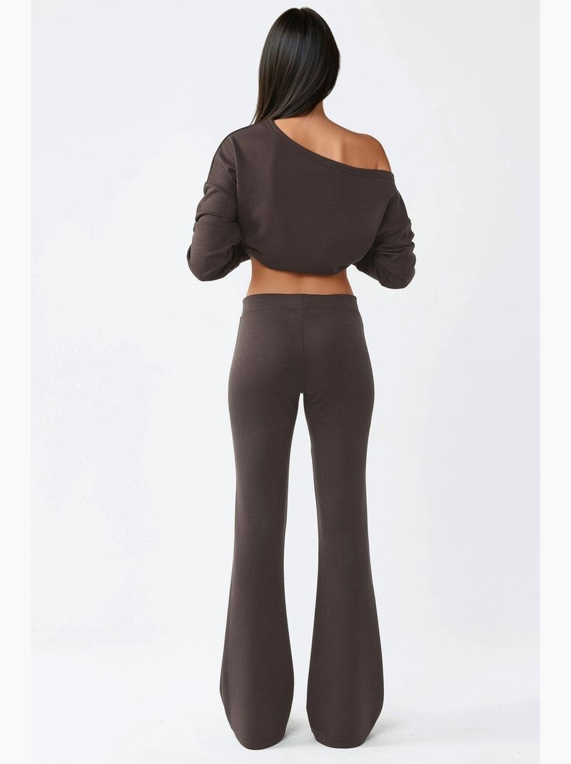 Pantalon évasé taille haute avec ceinture élastique busem Marron clair - Kiabi