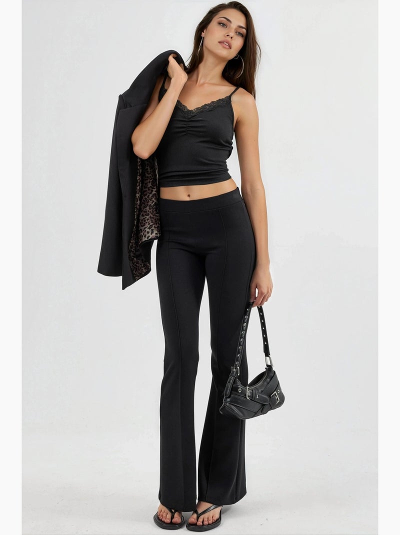 Pantalon évasé taille haute avec ceinture élastique busem Noir - Kiabi
