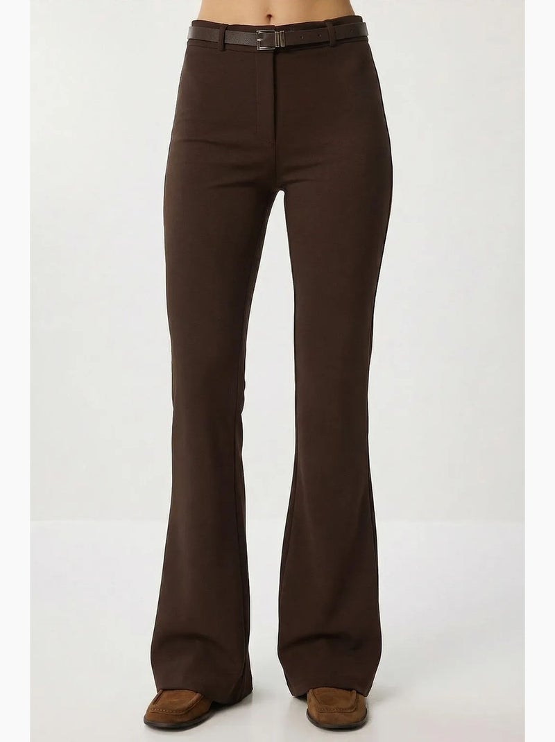 Pantalon évasé taille haute avec ceinture istanbul Marron chocolat - Kiabi
