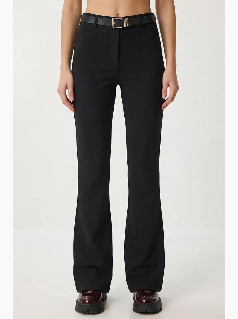 Pantalon évasé taille haute avec ceinture istanbul Noir - Kiabi