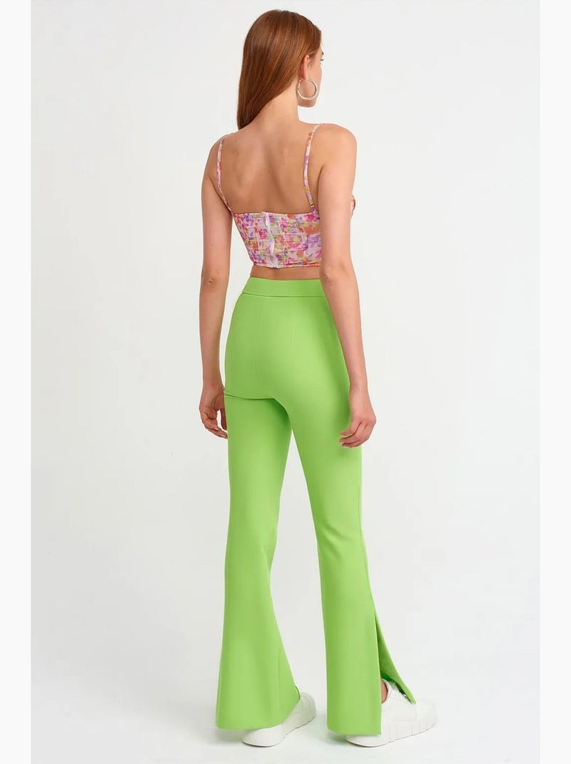 Pantalon évasé taille haute avec fente dilvin Vert tilleul - Kiabi