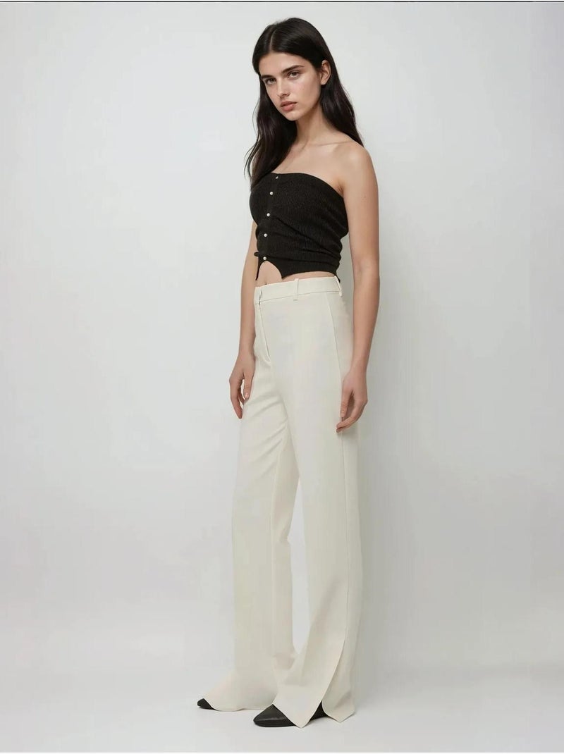 Pantalon évasé taille haute de qualité supérieure Blanc - Kiabi
