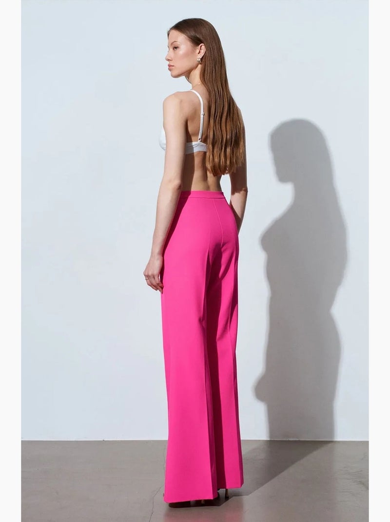 Pantalon évasé taille haute dilvin Rose fluo/Solinotes - Kiabi