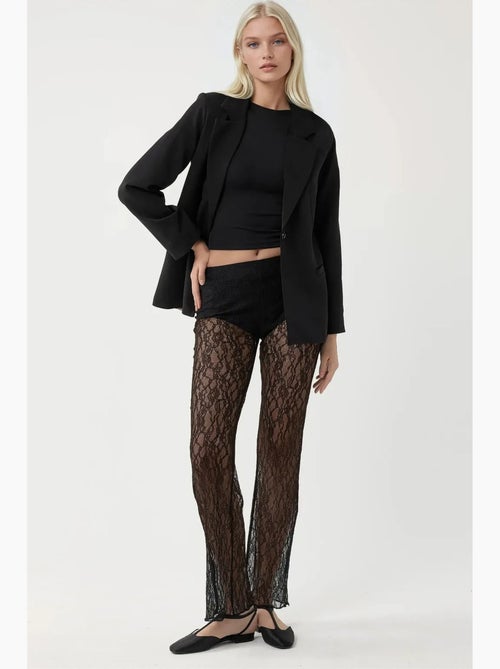 Pantalon évasé taille haute en dentelle hiccup - Kiabi