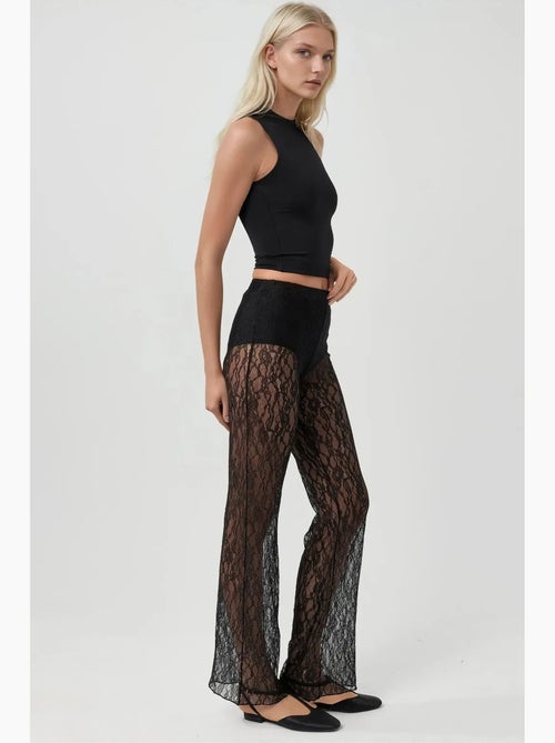 Pantalon évasé taille haute en dentelle hiccup - Kiabi