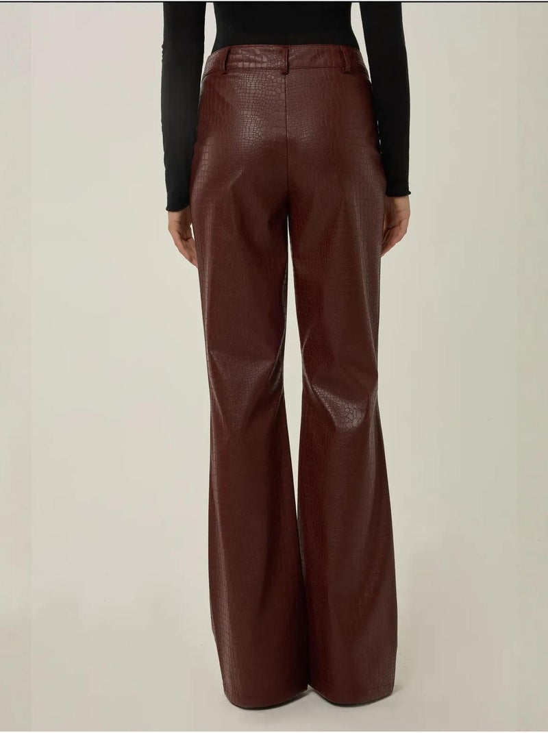 Pantalon évasé taille haute en simili cuir hiccup Rouge bordeaux - Kiabi