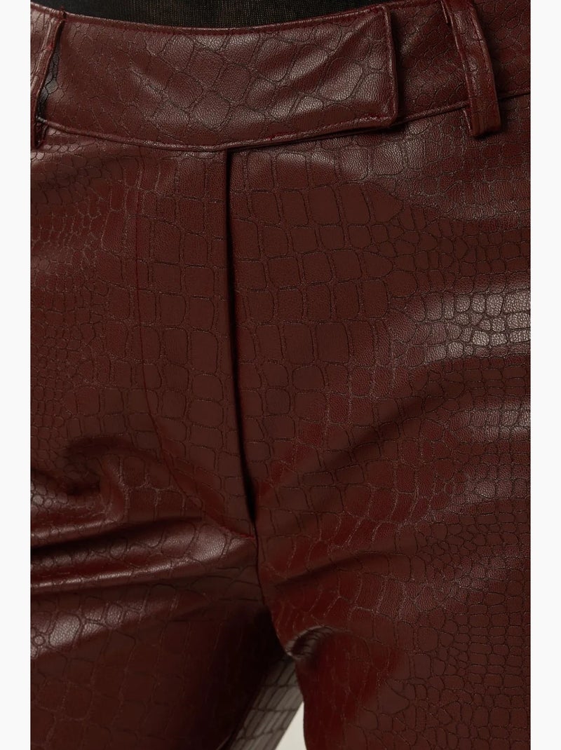Pantalon évasé taille haute en simili cuir hiccup Rouge bordeaux - Kiabi