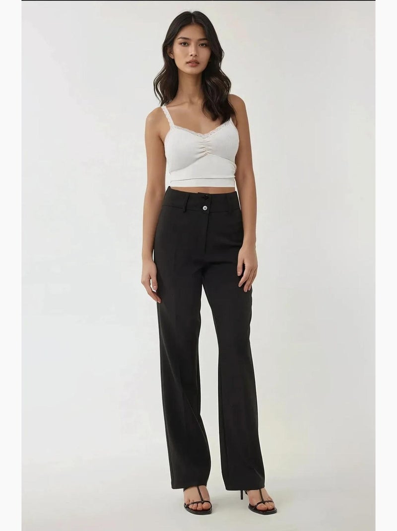 Pantalon évasé taille haute hiccup Noir - Kiabi