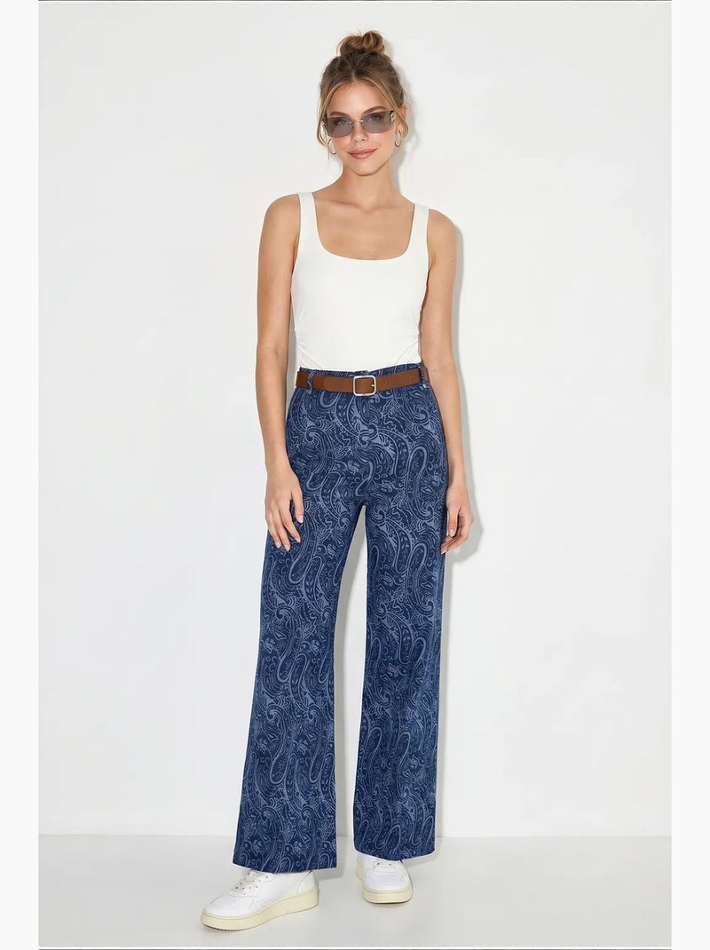 Pantalon femme à ceinture jambe large lucci Bleu marine - Kiabi