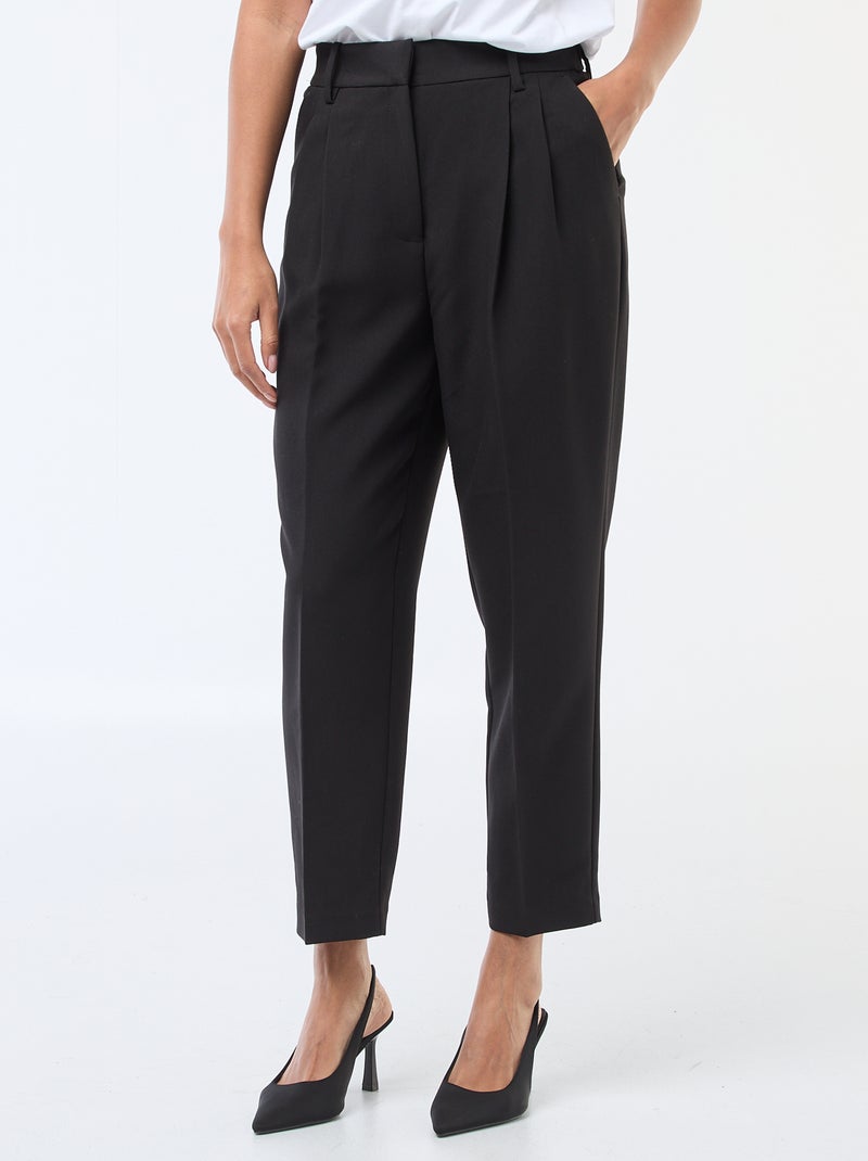 Pantalon femme à coupe droite et taille haute Noir - Kiabi
