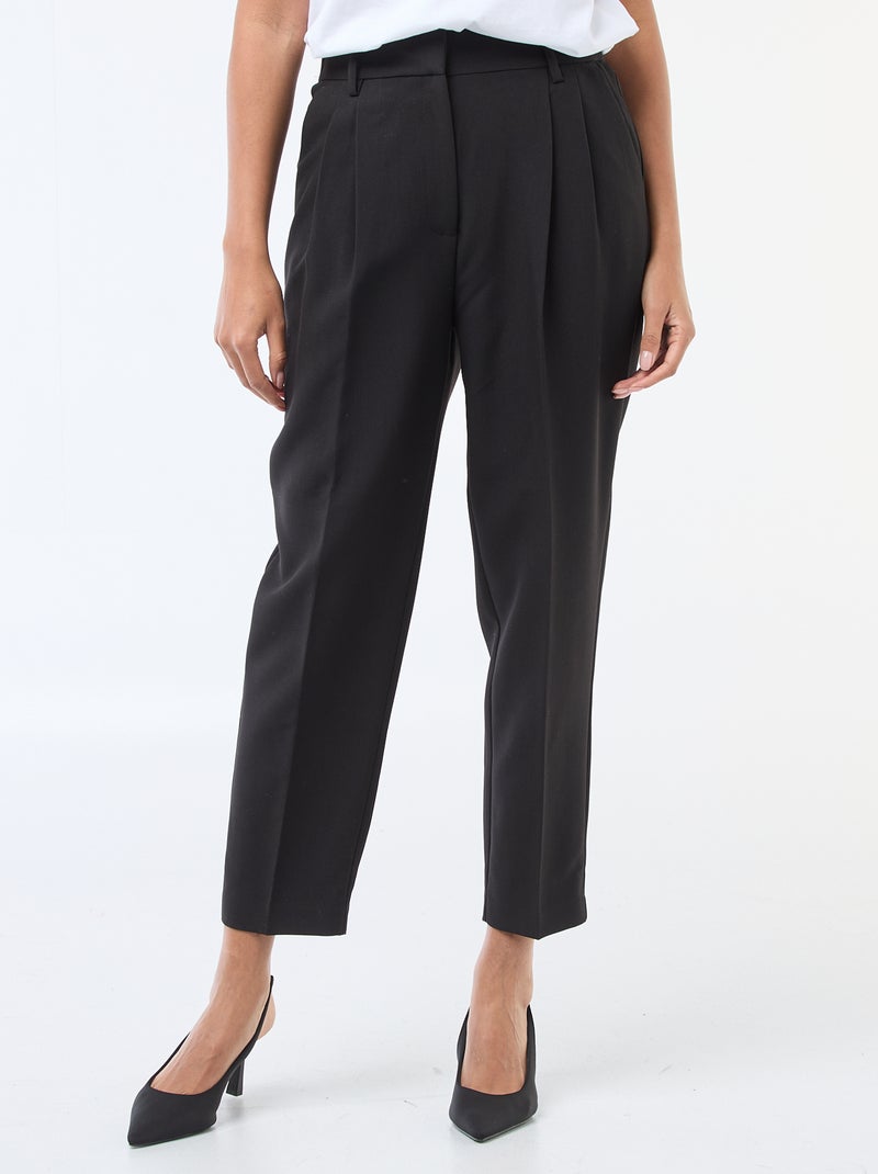 Pantalon femme à coupe droite et taille haute Noir - Kiabi