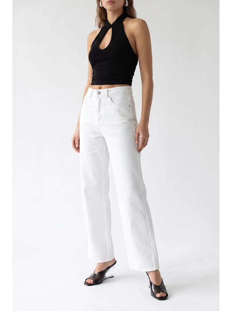 Pantalon femme à jambe droite mixray Blanc - Kiabi