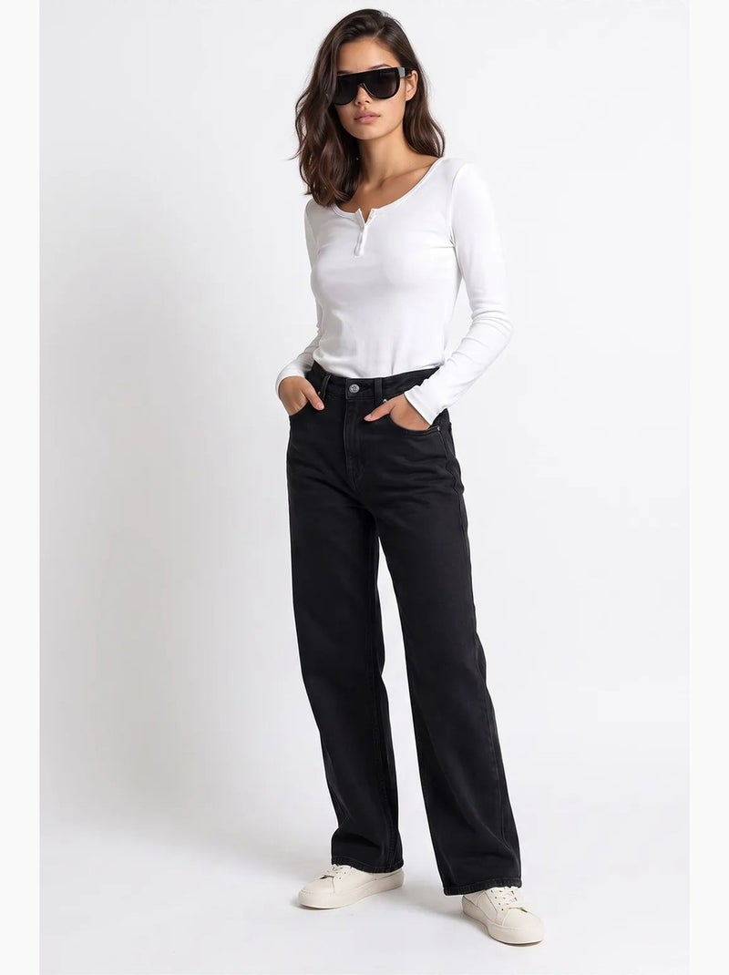 Pantalon femme à jambe droite mixray Noir - Kiabi