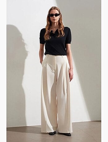 Pantalon femme à taille haute et jambe large en crêpe dilvin