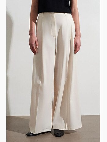 Pantalon femme à taille haute et jambe large en crêpe dilvin