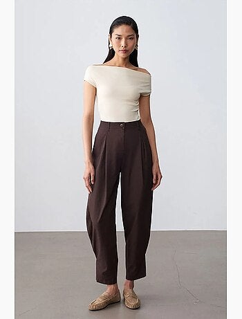 Pantalon femme à taille haute et jambe large en popeline dilvin