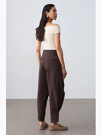 Pantalon femme à taille haute et jambe large en popeline dilvin