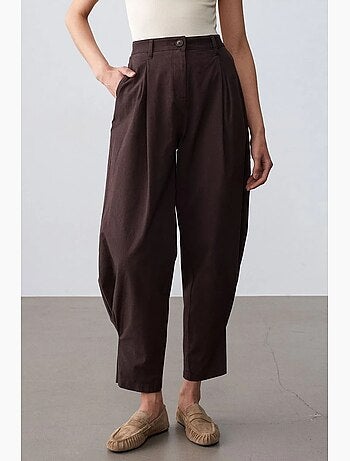 Pantalon femme à taille haute et jambe large en popeline dilvin