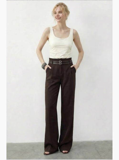 Pantalon femme à taille haute et jambe large lucci - Kiabi Pantalon femme à taille haute et jambe large lucci - Kiabi