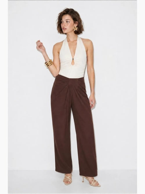 Pantalon femme à taille haute et jambe large lucci - Kiabi