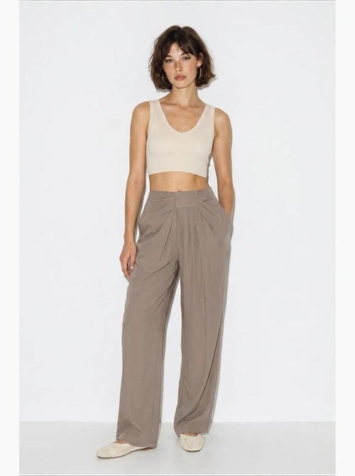 Pantalon femme à taille haute et jambe large lucci - Kiabi