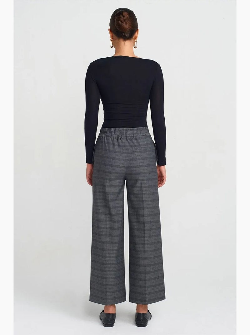 Pantalon femme ample à carreaux, longueur cheville dilvin Gris Noir - Kiabi