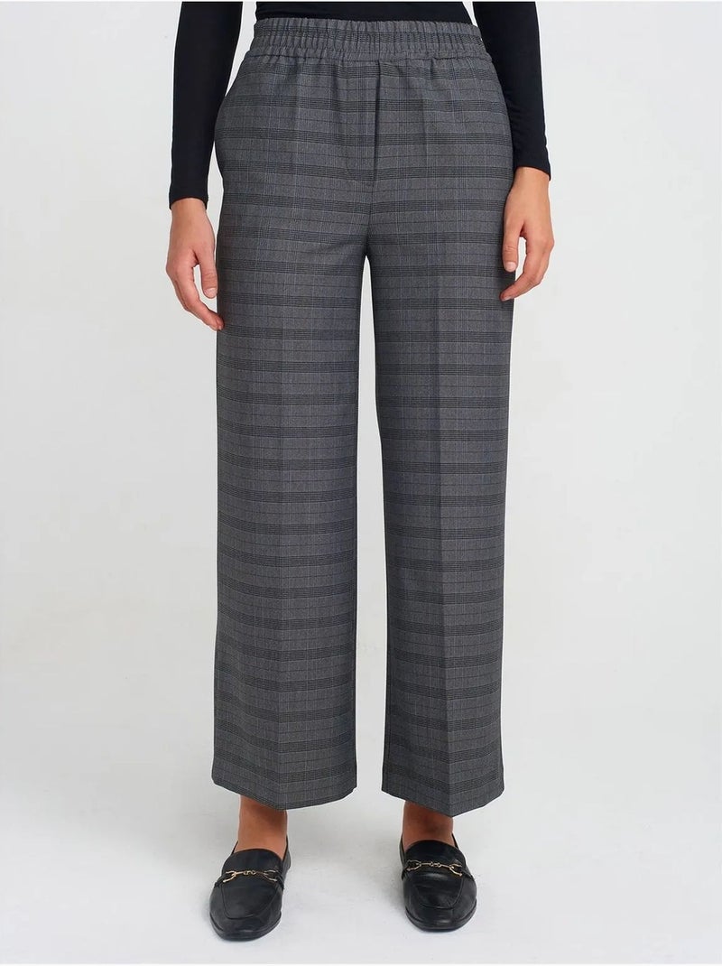 Pantalon femme ample à carreaux, longueur cheville dilvin Gris Noir - Kiabi