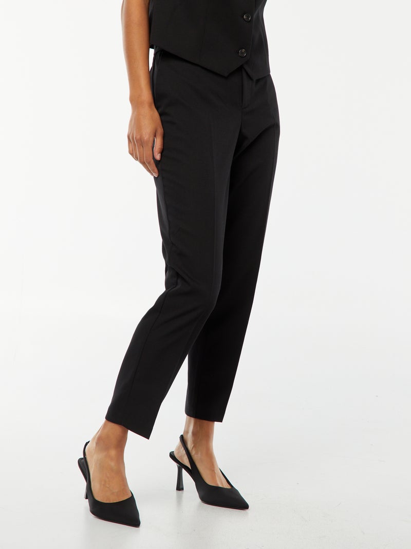 Pantalon femme cigarette uni en chaîne et trame Noir - Kiabi