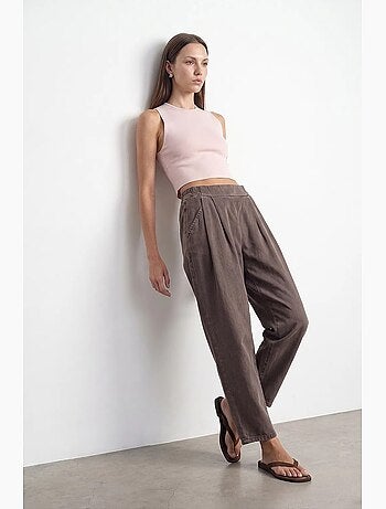 Pantalon femme en coton plissé, longueur cheville dilvin