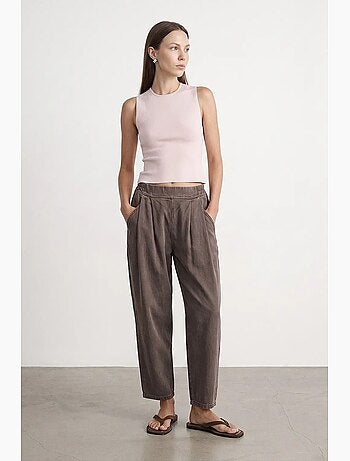 Pantalon femme en coton plissé, longueur cheville dilvin