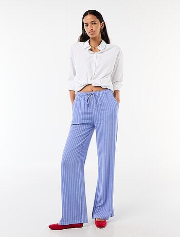 Pantalon large femme en lin à taille élastiquée