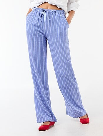 Pantalon large femme en lin à taille élastiquée