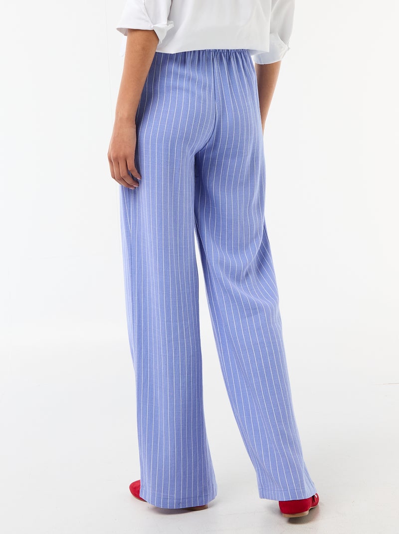 Pantalon femme en lin large avec taille élastiquée Bleu - Kiabi