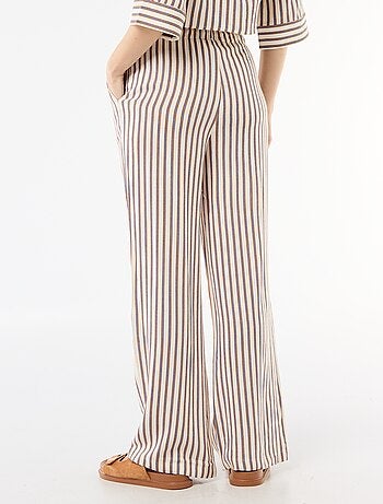 Pantalon large femme en lin à taille élastiquée