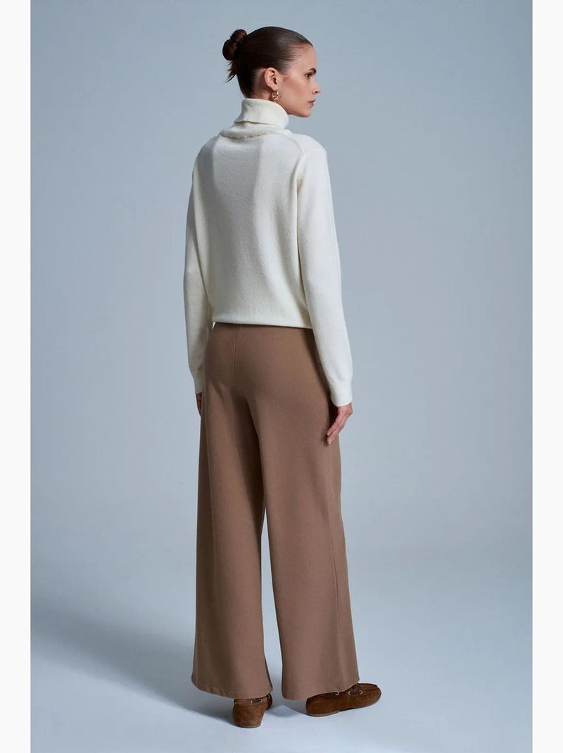 Pantalon femme en maille à jambe large dilvin Camel - Kiabi