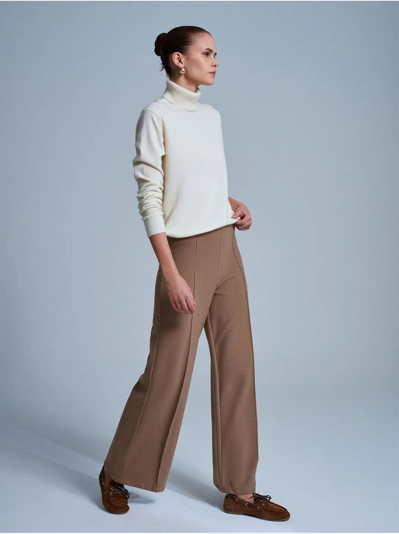 Pantalon femme en maille à jambe large dilvin Camel - Kiabi