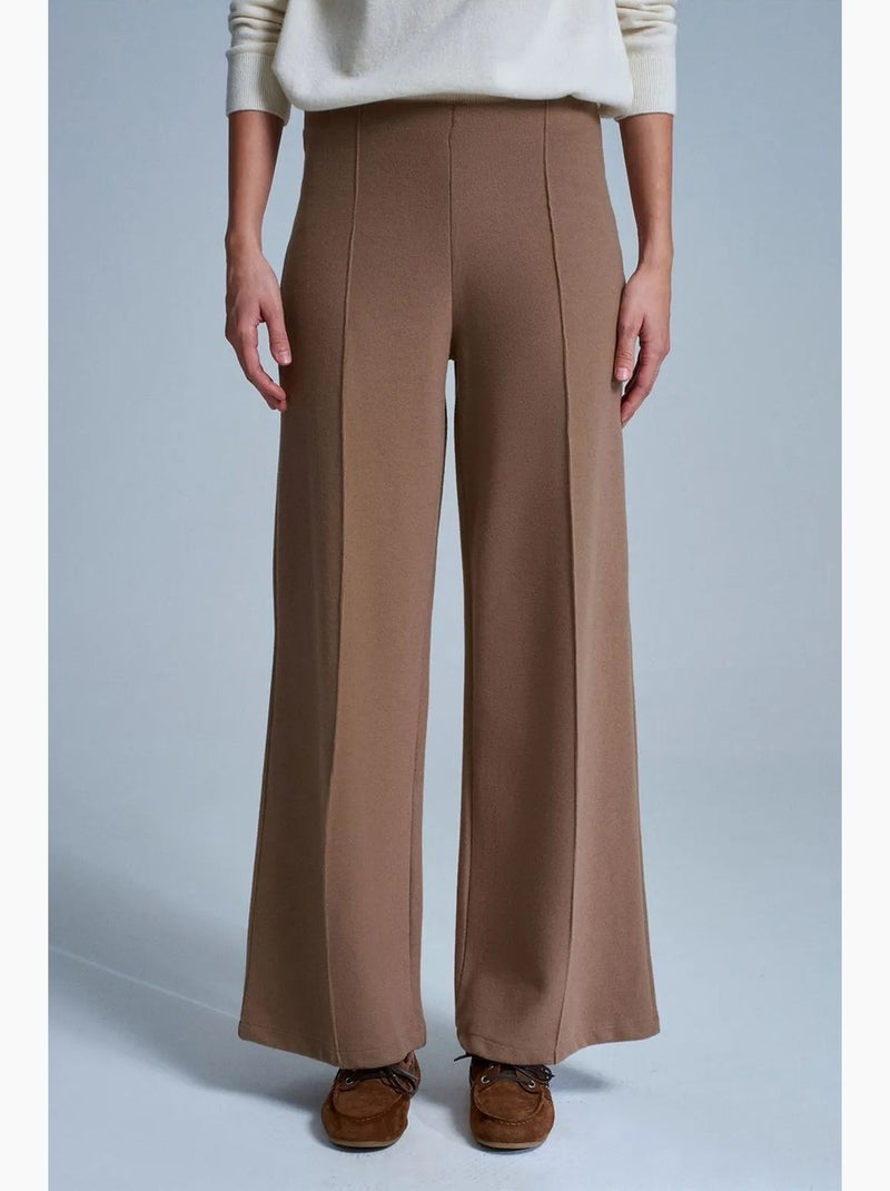 Pantalon femme en maille à jambe large dilvin Camel - Kiabi