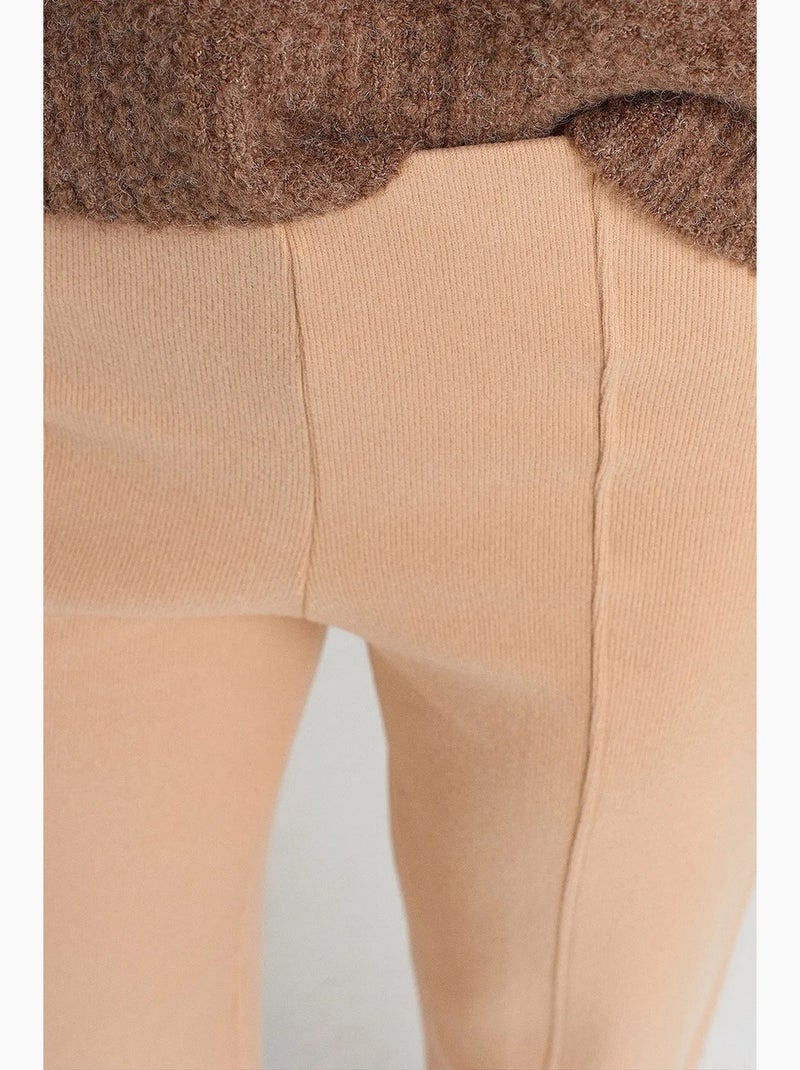 Pantalon femme en maille à taille haute et jambe large dilvin Beige argile - Kiabi