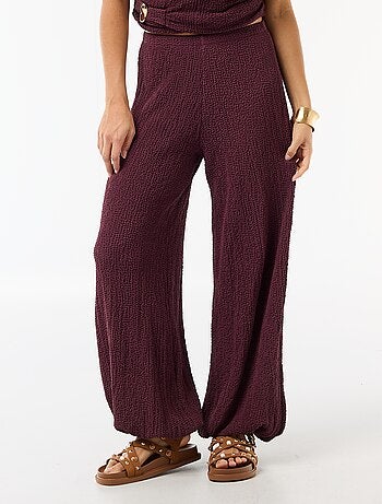 Pantalon large en maille crinkle femme