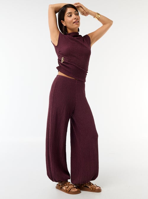 Pantalon femme en maille crinkle forme balloon - Kiabi