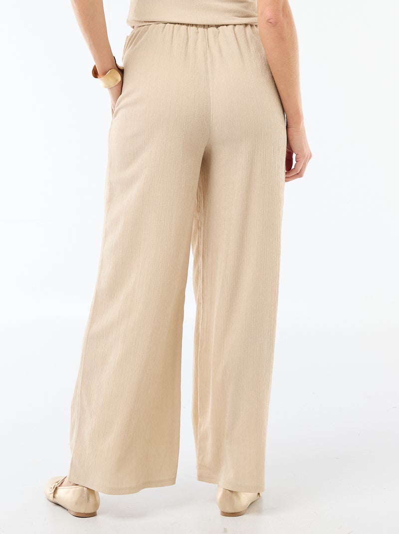 Pantalon femme en maille légère à coupe large Beige - Kiabi