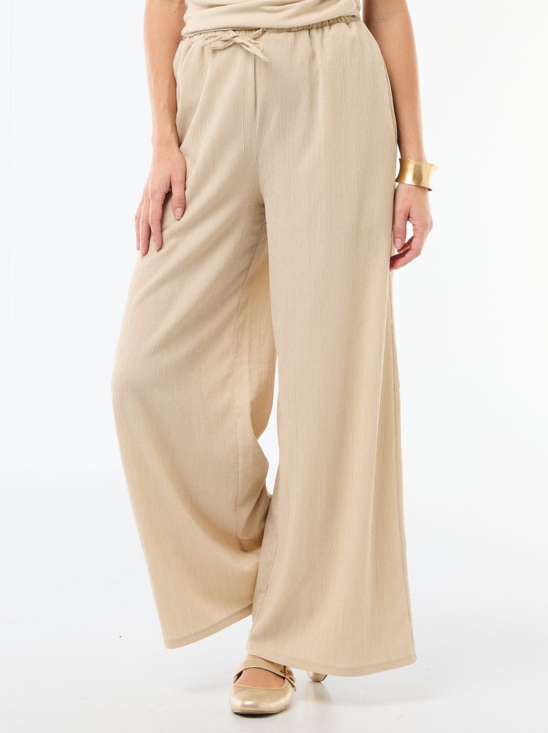 Pantalon femme en maille légère à coupe large Beige - Kiabi