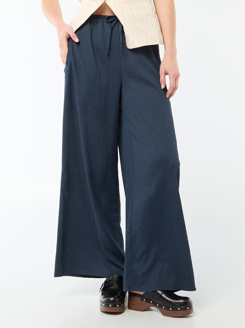 Pantalon femme en maille légère à coupe large Bleu - Kiabi