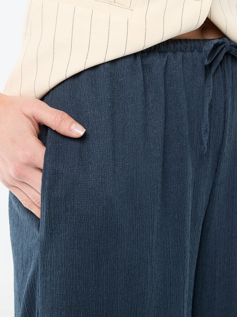 Pantalon femme en maille légère à coupe large Bleu - Kiabi