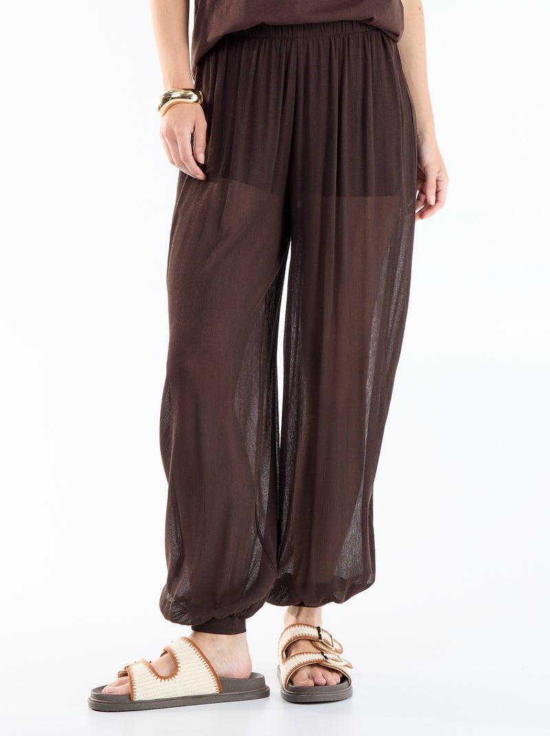 Pantalon femme en maille légère à coupe large Marron - Kiabi
